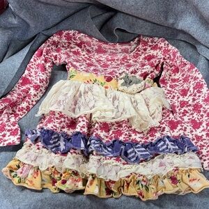 Mustard Pie multi colored layered lace and ruffle long sleeve Floral Dress 4